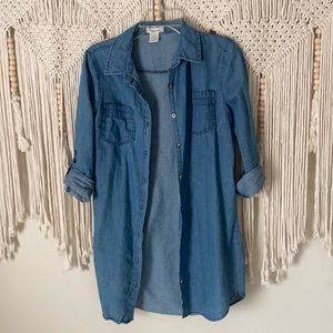 Denim jean button down collared dress oversized shirt